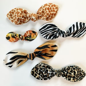 Animal Kingdom Handmade Animal Print Hair Bow: Minky Leopard, Zebra, Giraffe
