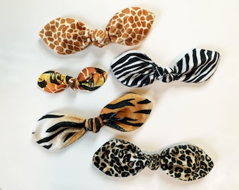 Animal Kingdom Handmade Animal Print Hair Bow: Minky Leopard, Zebra, Giraffe