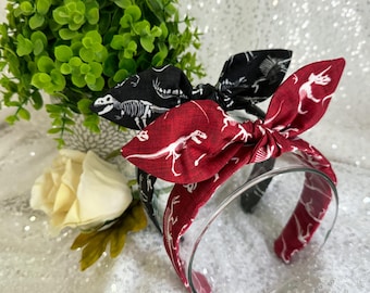 Dinosaur Bones Hand-Knotted Bow Headband: Retro Hair Accessory