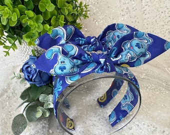 Blue Cartoon Puppy Headband: Hand-Knotted Retro Top Knot Hair Accessory