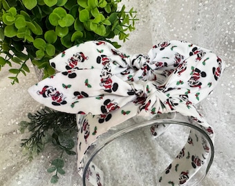 Santa Mouse Hand-Knotted Bow Headband: Retro Holiday Hair Accessory