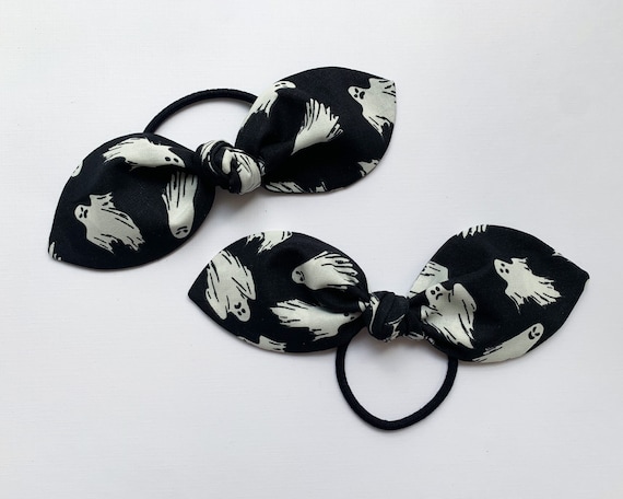 Hand-Knotted Halloween Ghost Hair Bow: Glow in the Dark Cotton Top Knot