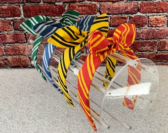 Magic Wizard House Colors Hand-Knotted Bow Headband, Retro Style, Theme Park Style