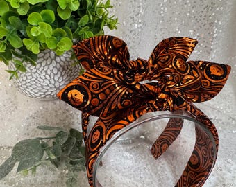 Halloween Pumpkin Foil Headband: Hand-Knotted Retro Hair Accessory