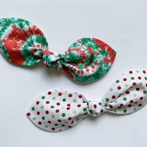 Hand-Knotted Christmas Hair Bow: Tie Dye or Metallic Polka Dot