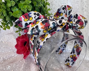 Artistic Mouse Hand-Knotted Bow Headband: Retro Theme Park Accessory