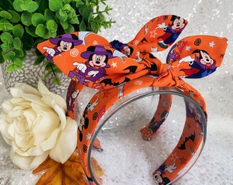 Halloween Mouse Hand-Knotted Bow Headband: Retro Orange Hair Accessory