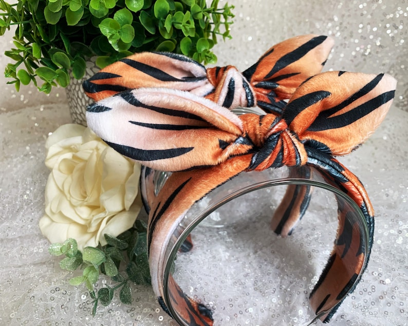 Serre-tête noué à la main Animal Kingdom, serre-tête avec nœud safari : léopard, girafe, zèbre, lion Tiger headband