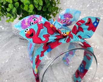 Furry Red & Pink Muppets hand-knotted bow headbands. Retro top knot. Preschool Headbands. Theme Park Headbands.