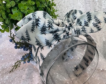 Snowy Trees Hand-Knotted Bow Headband: Winter Hair Accessory