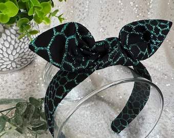 Dragon Scales Headband: Metallic Hand-Knotted Bow, Retro Top Knot