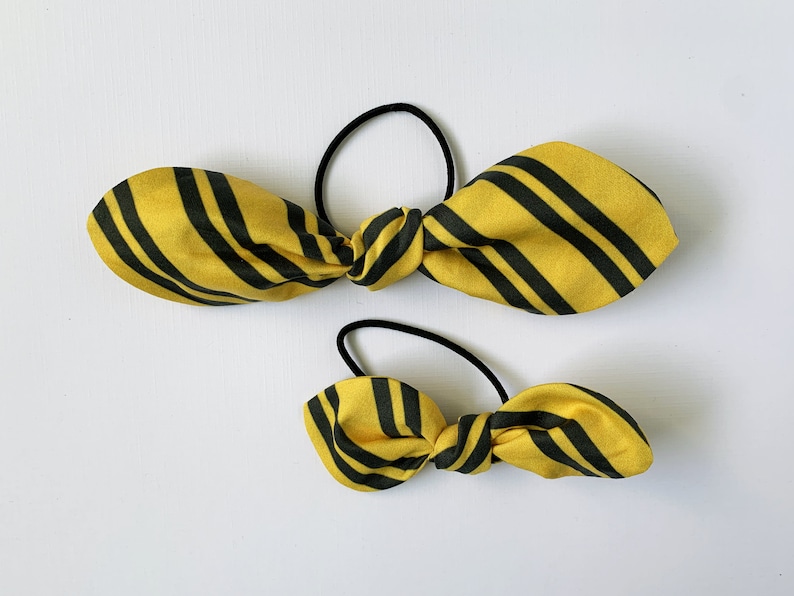 Magic Wizard House Colors: Hand-Knotted Striped Hair Bow, Organic Cotton image 6