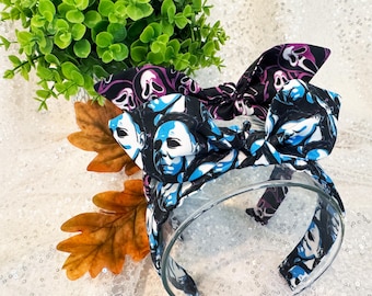 Masked Movie Killers Headbands: Hand-Knotted Retro Bow, Halloween Accessory