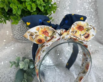 Sunflower Knotted Bow Headband: Hand-Knitted Cotton Hair Accessory