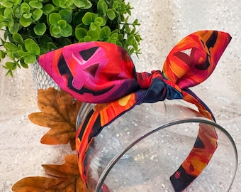 Painted Jack-O-Lantern Headband: Hand-Knotted Retro Halloween Hair Accessory