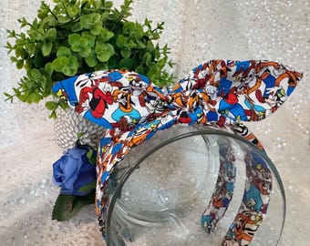 Gawrsh Mouse Buddy hand-knotted bow headbands. Retro top knot. Women's hair accessories. Theme Park headbands.