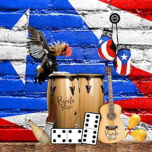 Porto Rico Png Digitale Datei Sublimationsbecher 20 Unzen. Hahn-Instrument und Dominosteine