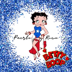 Vaso delgado de 20 oz con sublimación PNG con purpurina azul de Betty Boop Puerto Rico