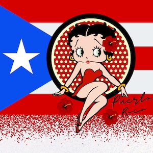 Vaso de sublimación con la bandera de Puerto Rico de Betty Boo de 20 oz, bandera de Puerto Rico, diseño de Beety Boo.