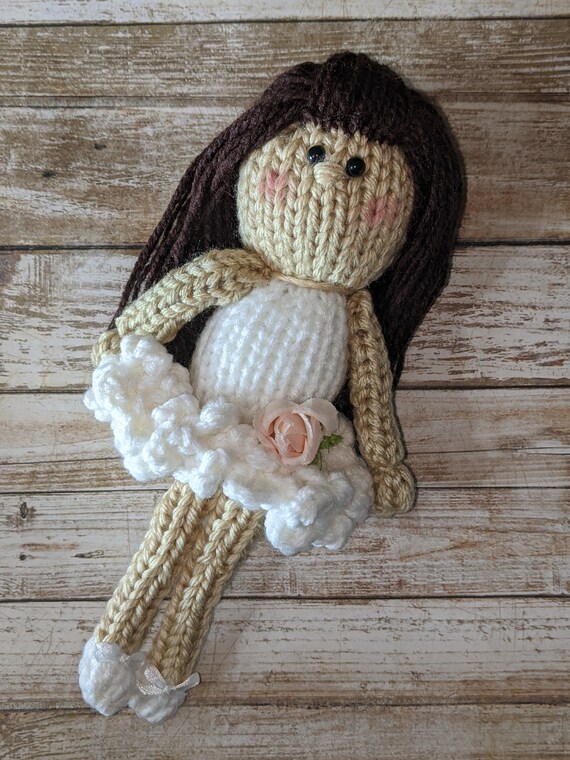Knitted Doll With Brown Long Hair Etsy