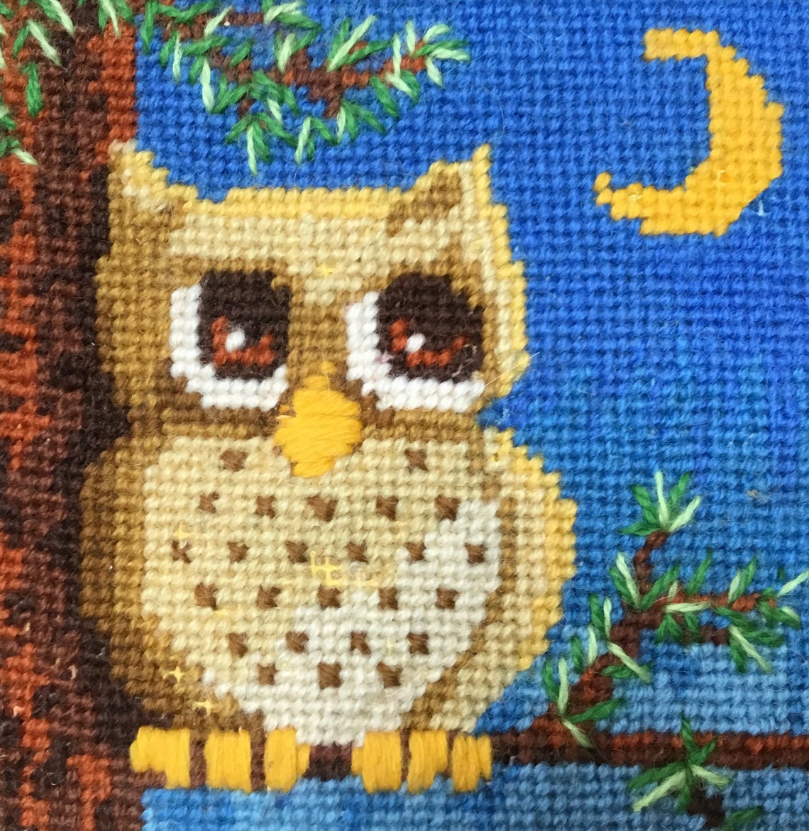 Vintage Needlepoint Owl Etsy