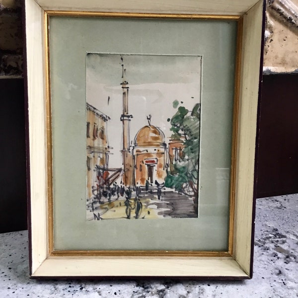 Vintage Framed Painting Watercolor Italy