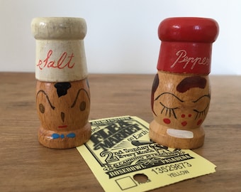 Vintage Wooden Salt and Pepper Shakers Chefs