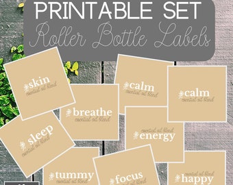 Printable Roller Labels Set of 9 Basic Color, Oil Resources, Young Living, Essential Oil Digital Downloads, Roller Bottle Labels 10 ML