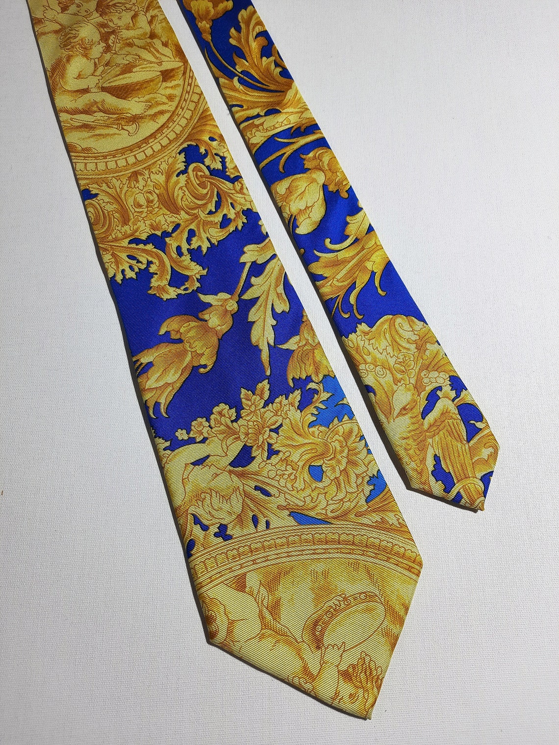 Vintage Gianni Versace Tie Baroque Gold Blue Rare Print | Etsy