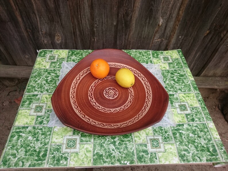 Ceramic plate Large Brown Clay tray decor Pottery tray clay cookware Handmade plate Pottery gift Tableware Table setting Eco Designer plate