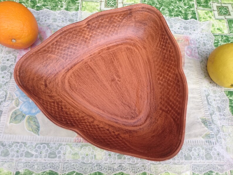 Ceramic salad bowl Clay dishes Big Brown Salad Triangular salad bowl Gift for mom for kitchen Handmade Salad bowl Kitchen Clay Eco tableware