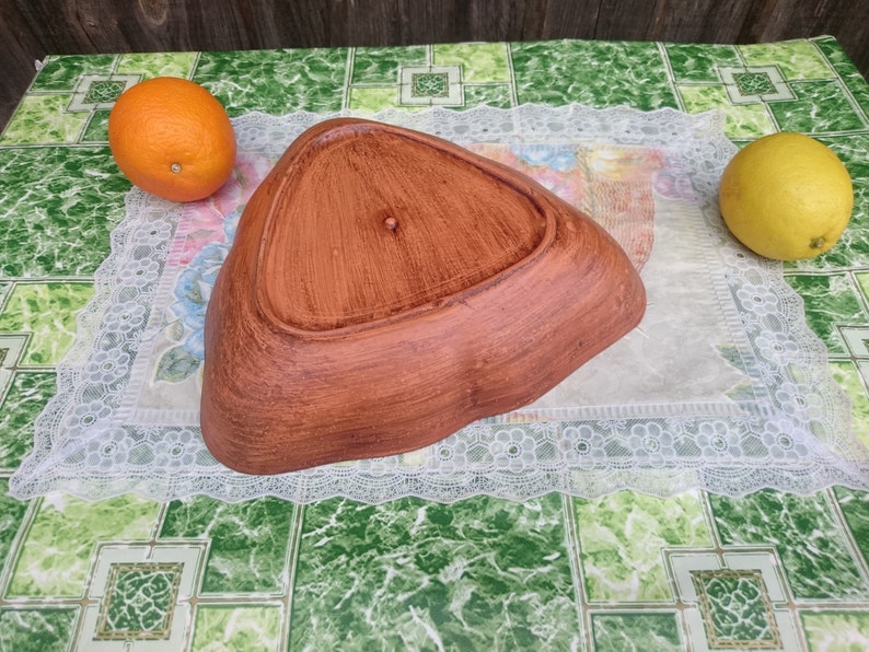 Ceramic salad bowl Clay dishes Big Brown Salad Triangular salad bowl Gift for mom for kitchen Handmade Salad bowl Kitchen Clay Eco tableware