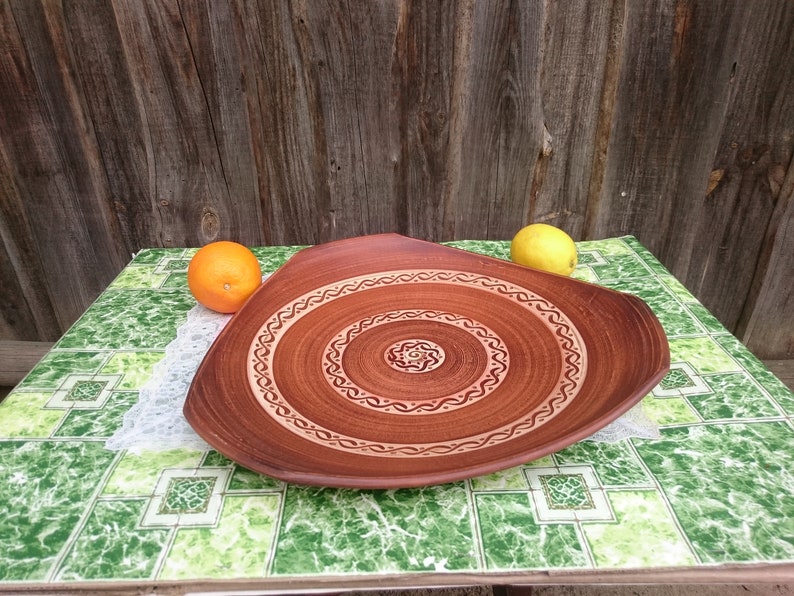 Ceramic plate Large Brown Clay tray decor Pottery tray clay cookware Handmade plate Pottery gift Tableware Table setting Eco Designer plate