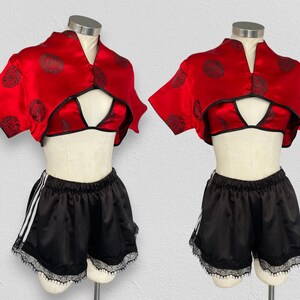 Cropped top rework, upcycling kimono top, rework kimono, upcycling kimono top, recycled kimono top, recycled oriental top, party clothes image 4