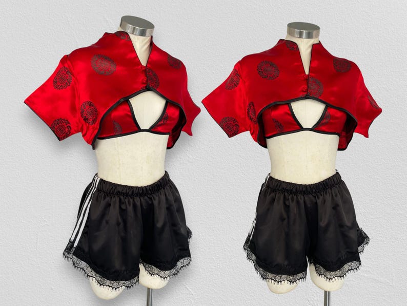 Cropped top rework, upcycling kimono top, rework kimono, upcycling kimono top, recycled kimono top, recycled oriental top, party clothes image 4
