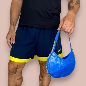 Upcycling Ikea bag, shoulder Ikea bag reused, retro bag rework bag, Ikea rewrk