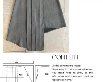 Asymmetrical Pleated Skirt Sewing Pattern • Digital PDF Pattern