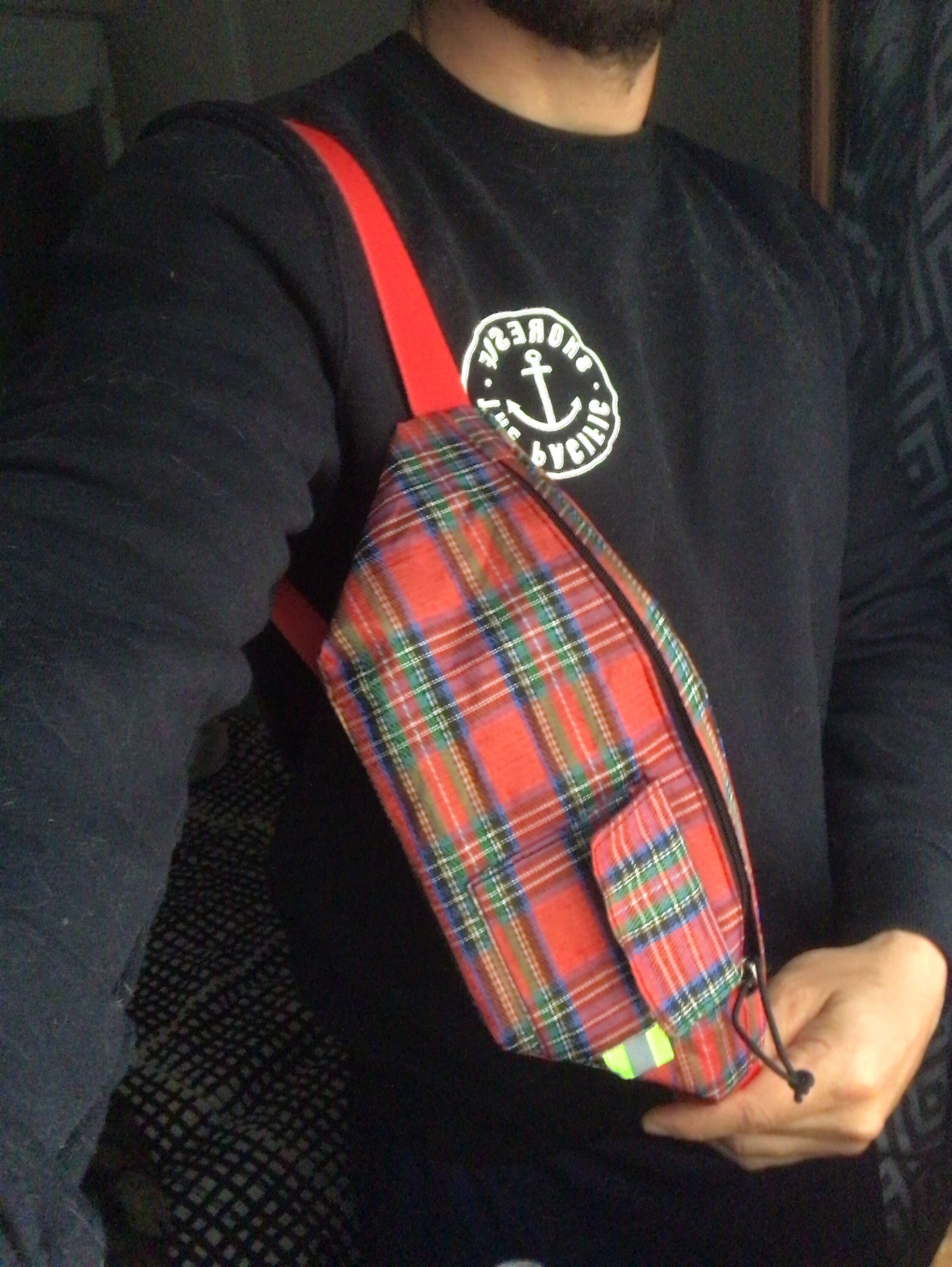 red checkered fanny pack