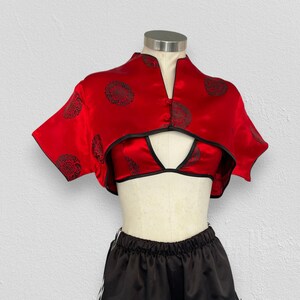 Cropped top rework, upcycling kimono top, rework kimono, upcycling kimono top, recycled kimono top, recycled oriental top, party clothes image 2