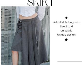 Asymmetrical Pleated Skirt Sewing Pattern • Digital PDF Pattern • Long & Short Hem Contrast Skirt • Modern Unisex Skirt Pattern