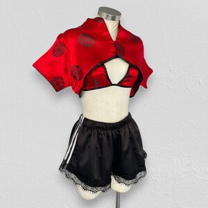 Cropped top rework, upcycling kimono top, rework kimono, upcycling kimono top, recycled kimono top, recycled oriental top, party clothes image 3