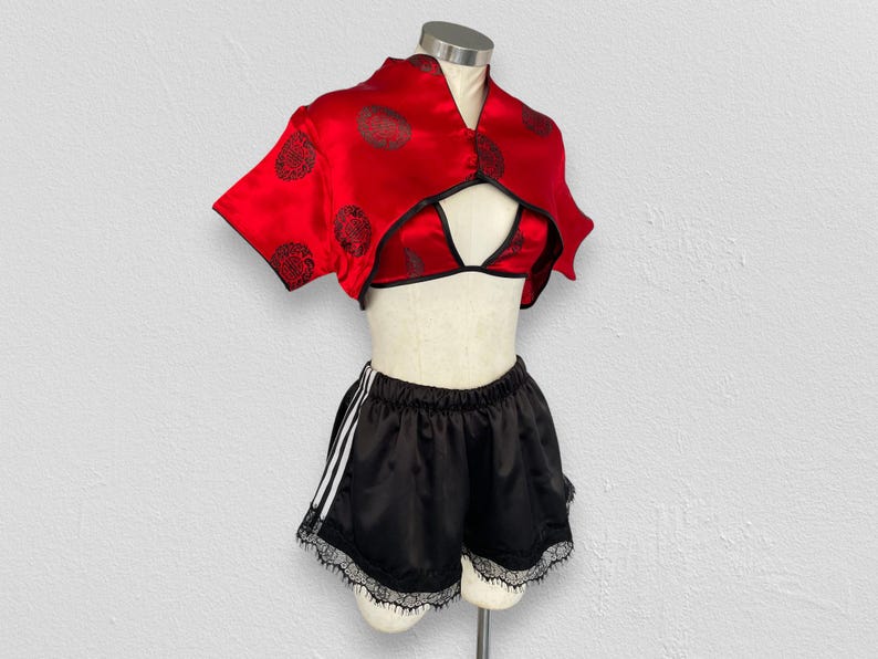 Cropped top rework, upcycling kimono top, rework kimono, upcycling kimono top, recycled kimono top, recycled oriental top, party clothes image 3