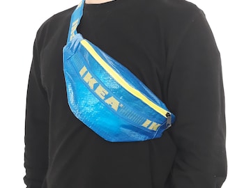 Upgecycelte Ikea-Tasche, umfunktionierte Ikea-Bauchtasche, Ikea-Bauchtaschen-Upcycling, lustige Ikea-Tasche