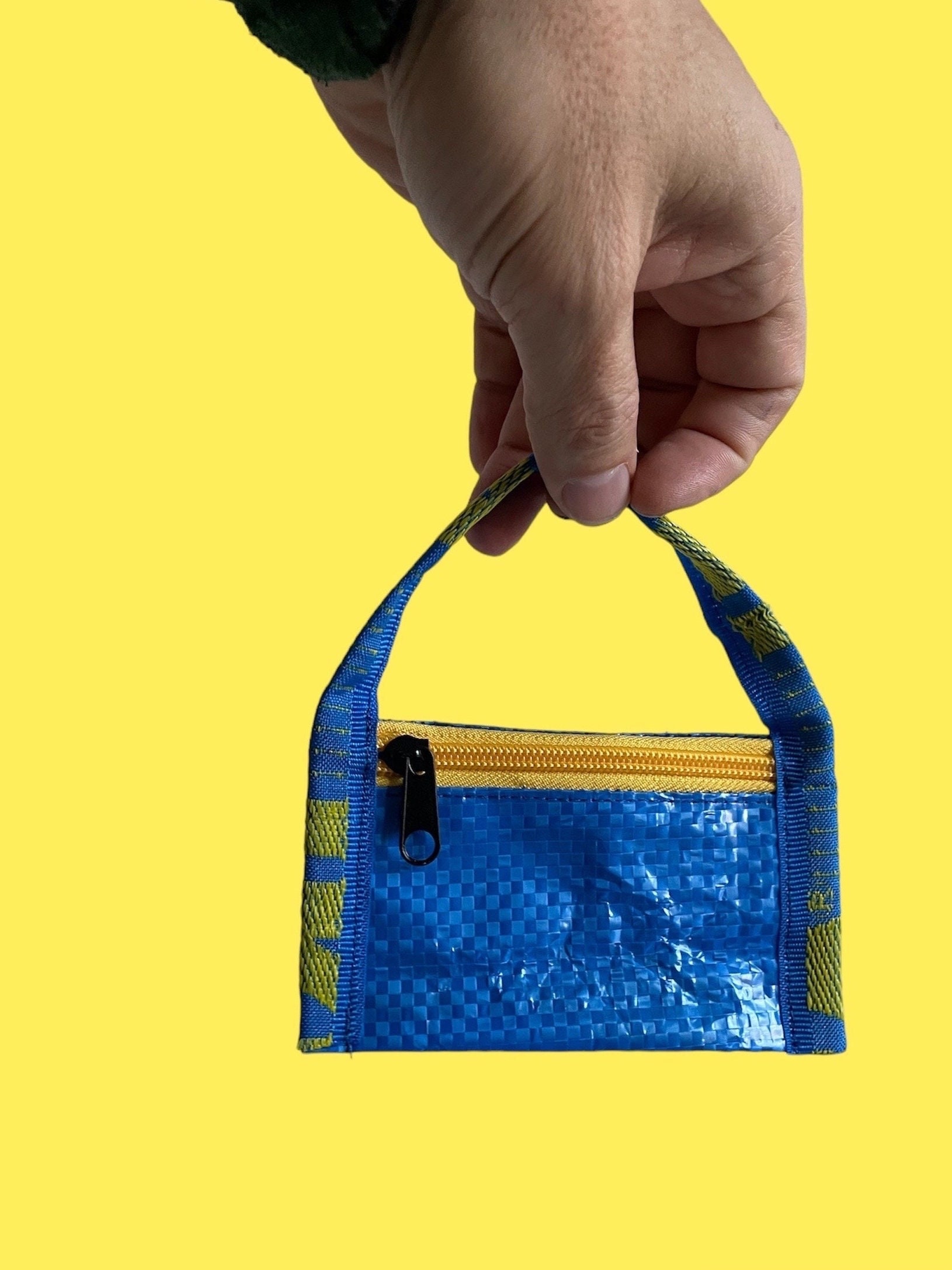 Upcycling Ikea Tasche Ikea Uberarbeitung wiederverwendete Ikea Tasche Ikea Taschen Uberarbeitung Ikea Rwrk Geldborse IKEA Mini Geldborsentasche IKEA Geldborse Etsy