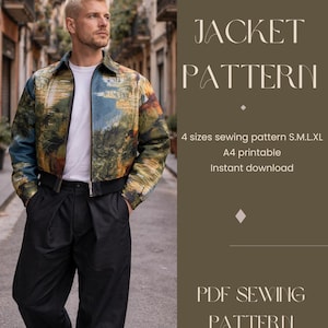 Patrón chaqueta worker cropped oversize , unisex| Chaqueta corta unisex con cremallera | PDF imprimible | Printable A4 & A0 | Sizes S–M–L-XL