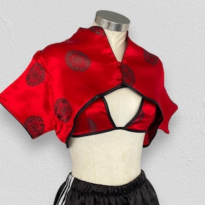 Cropped top rework, upcycling kimono top, rework kimono, upcycling kimono top, recycled kimono top, recycled oriental top, party clothes image 5