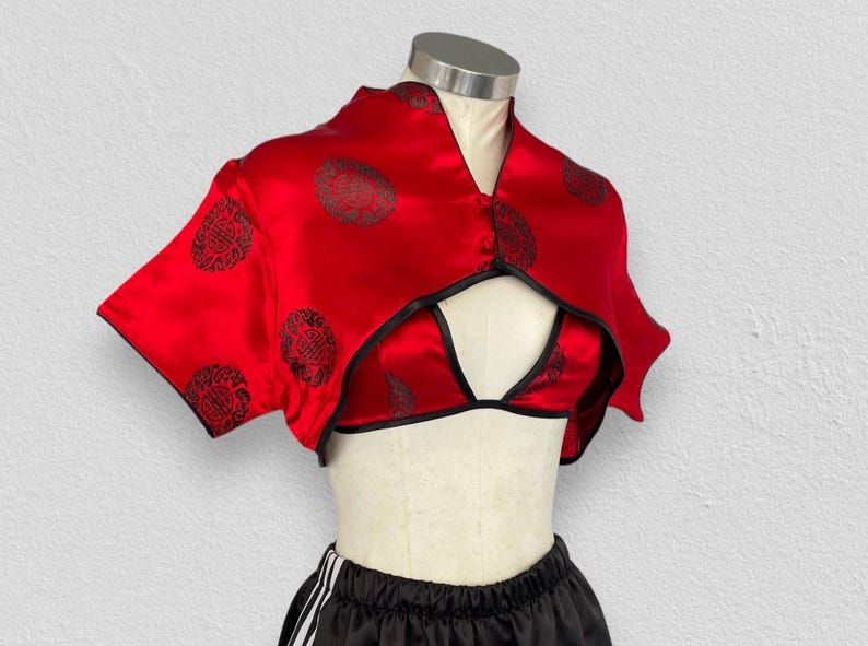 Cropped top rework, upcycling kimono top, rework kimono, upcycling kimono top, recycled kimono top, recycled oriental top, party clothes image 5