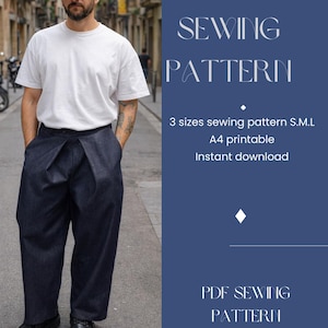 Wide cotton Jogger Pant Sewing Pattern PDF | Loose Fit Elastic Waist Pants | Beginner Friendly | Sizes S-M L-XL | A4 A0 Download