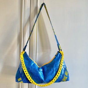 Upcycling Ikea Tasche, wiederverwendete Ikea Umhängetasche, Retro Tasche Nacharbeit, Ikea rwrk