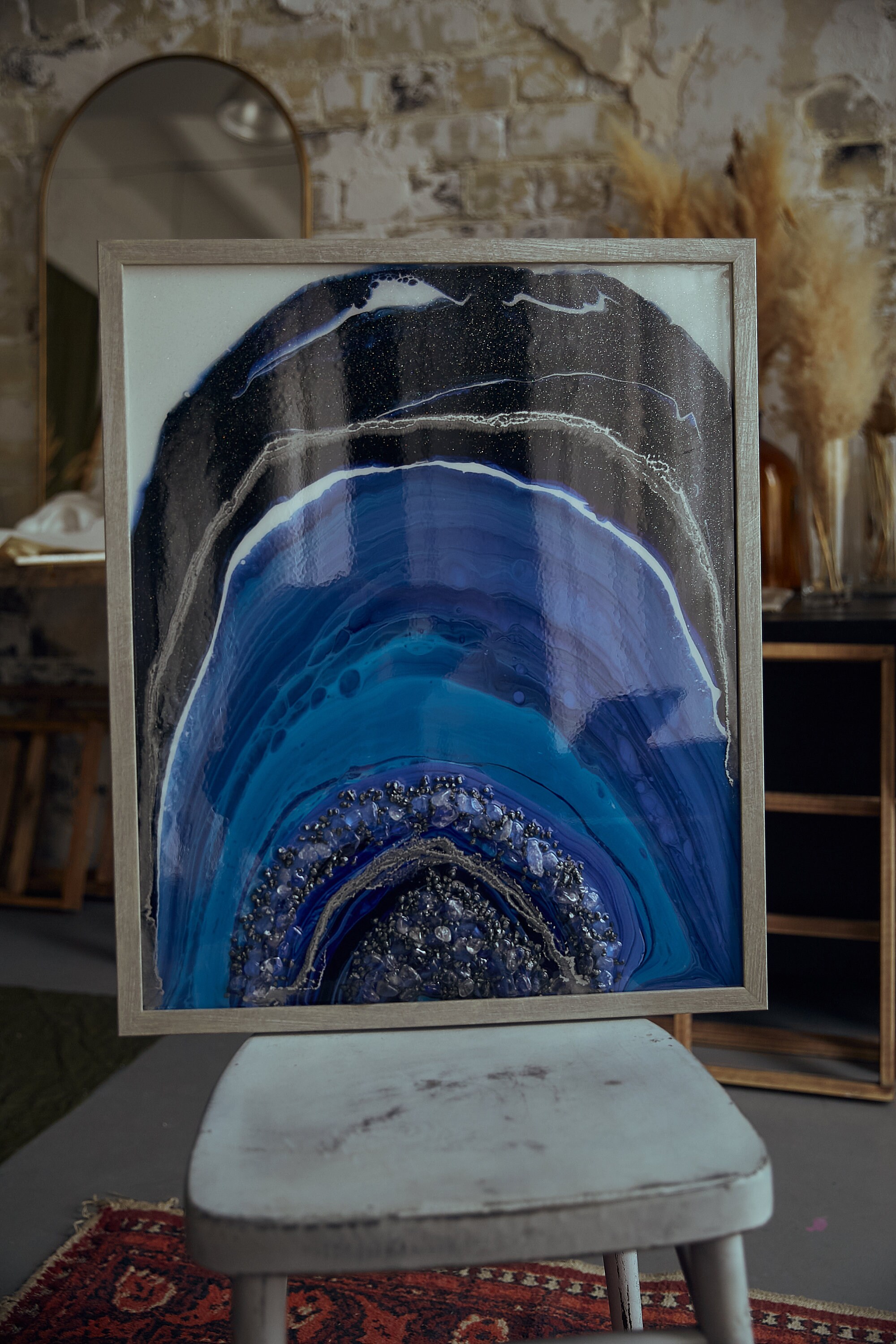 Blue agate crystal slice wall decor Crystal art work Geode Etsy